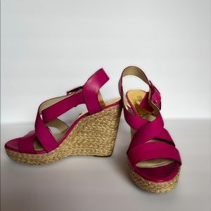 Michael Kors Hot Pink 4” Wedge Sandals Size 9.5
